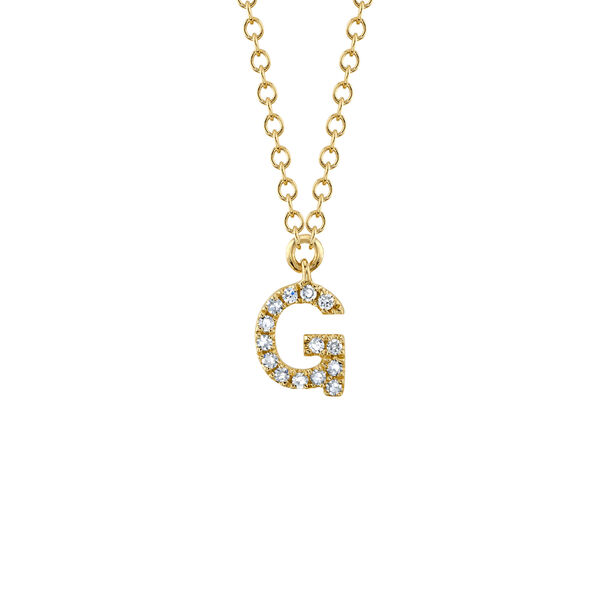 Initials Yellow Gold and Diamond Pav&eacute; Letter G Necklace